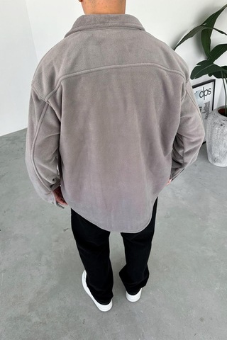 Gri G Nakışlı Oversize Polar Gömlek Gri