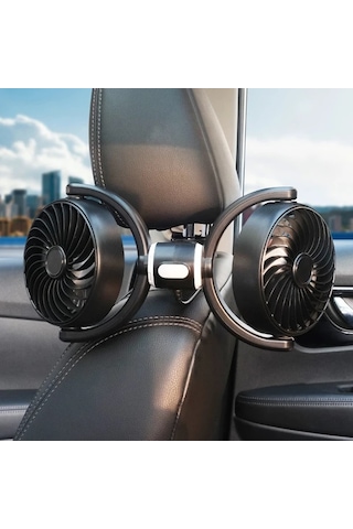 Xuweiwei Siyah Araba Vantilatörü Çift Başlıklı Ayarlanabilir Hızlı Yüksek Hava Akışlı Arka Koltuk Fanı