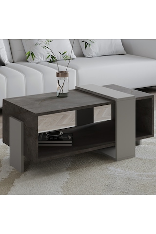 Meleni Orta Sehpa 90 Cm Modern Tasarım Raflı Gordion Mermer/gri