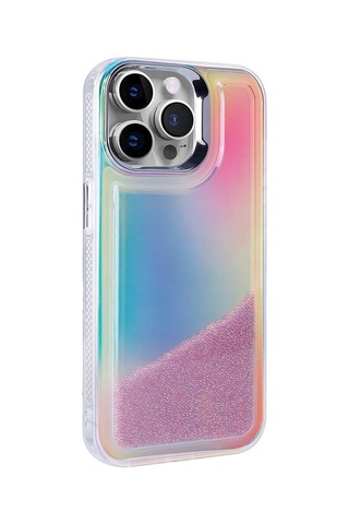 Apple Uyumlu iPhone 14 Pro Max Kılıf Airbagli Renkli Arka Yüzey Boncuk Tasarımlı Tchs Kumul Kapak - Pembe Pembe