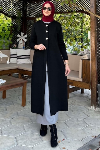 Sinem Çelik Örme Triko Hırka Siyah Çok Renkli