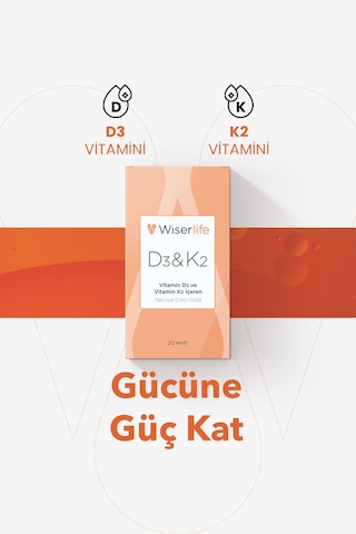 Wiserlife D3&K2 Vitamin D3 Ve Vitamin K2 İçeren Takviye Edici Gıda 20 ML