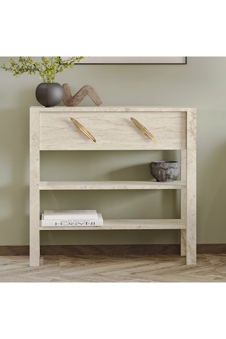 İnarch Dizayn Henric 90 Cm Tek Kapaklı Modern Dresuar Raflı Konsol & Antre Dolabı Bej