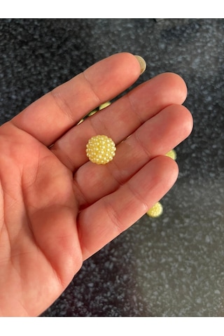 Delikli Inci Boncuk Sarı Renk 1 Paket 50 Adet 1 Cm