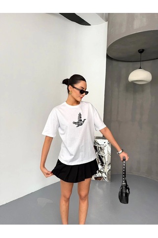 Kısa Kol Baskılı T-shirt - Beyaz Beyaz