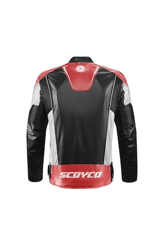 Scoyco Jk187 Deri Motosiklet Montu 65617 Kırmızı Siyah