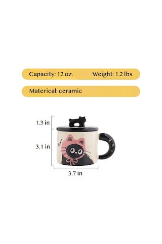 Suofeng Kedi Desenli Seramik Kupa - Kahve/bardak 370ml Dayanıklı Ev/ofis Kullanımı Kahve Severler İçin Kahve Fincanı Kahverengi