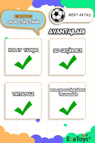 Futbol Topu Temalı Özel İsminiz Yazılı Okul Etiketi Diğer