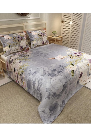 Pike Takımı Pamuklu Çift Kişilik Jakar Dokuma Yatak Örtüsü Rose Garden Gri 220x240, Pike4375 Çok Renkli