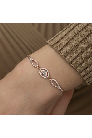 925 Ayar Gümüş Rose Oval Baget Bileklik Altın