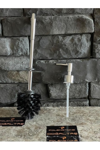 Mermer Banyo Setlerine Uygun / Gümüş Rengi Wc Fırçası Ve Sıvı Sabunluk Pompası Gold