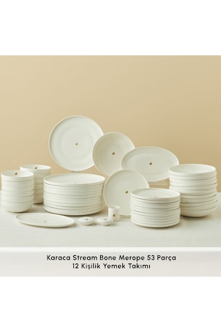 Karaca Stream Bone Merope 53 Parça 12 Kişilik Yemek Takımı Beyaz