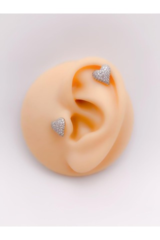 Lexroo Full Taş Kaplı Bombeli Kalp Figürlü Kıkırdak Helix Tragus Piercing 1adet Çok Renkli