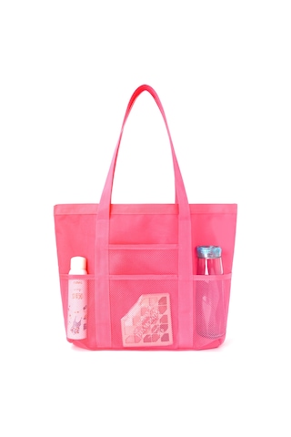 Skycity Büyük Kapasiteli Katlanabilir Misket Kumaş Plaj Çanta - Fitness Yüzme Spor Çantası, Taşınabilir Organize Depolama Pembe Kırmızı