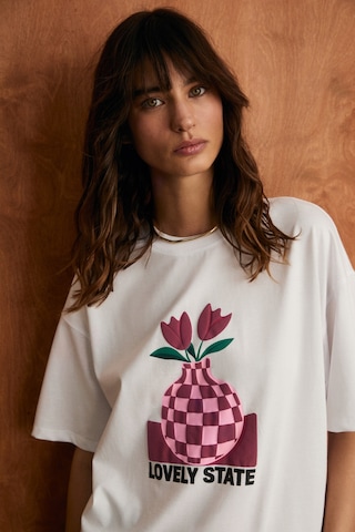 Grimelange Sprıne Kadın Yumuşak Kumaşlı %100 Pamuklu Baskılı Regular Beyaz T-shirt