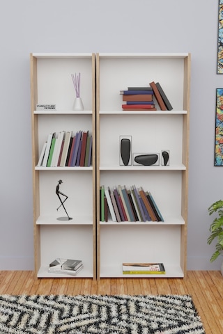 5 Raflı Kitaplık Seti 1 Dar 1 Geniş Kütüphane 170cm A.çam - Beyaz