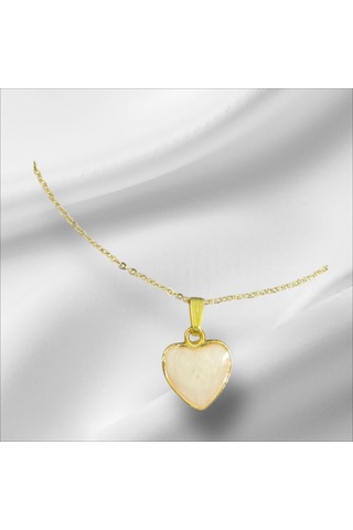 0038 Kadınkolye Kalp Kolye Hediyelik -bej- Doğal Taş Kalp Gold