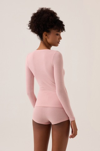 Los Ojos X Ece Pembe Modal Kumaşlı Uzun Kollu Şortlu Pijama Takımı Ribbed Pj Pembe Pembe