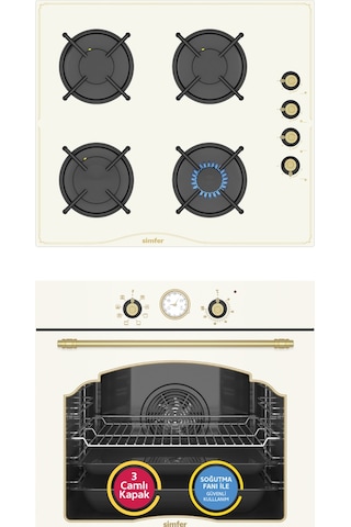 Simfer 9 Fonksiyon Retro Bej 2'li Ankastre Set (8218 Fırın + 3326 Ocak)