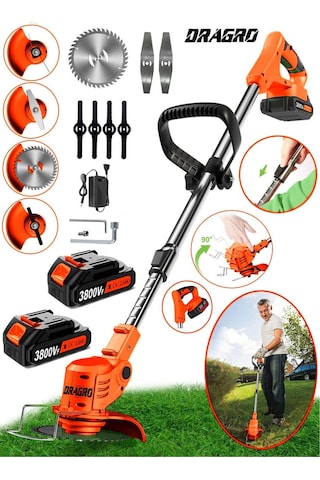 Dragro Alman DRGM3800 Eco Pro 2 Akülü T 3800 Vf 20 Ah Teleskopik Uzatmalı Çim Biçme Tırpanı