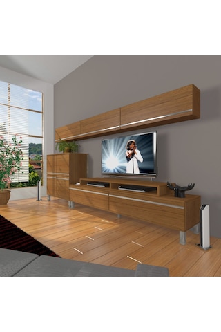 Decoraktiv Ekoflex 8 Mdf Krom Ayaklı Tv Ünitesi Tv Sehpası Ceviz