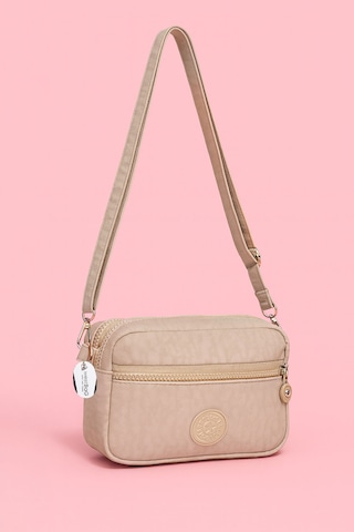 Westbag Kadın Çapraz Askılı Üç Gözlü Fermuarlı Krinkıl Günlük Omuz Çantası 2'li Set Bej - Taba