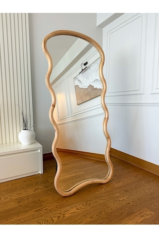 Effe Doğal Ahşap Çerçeveli Bulut Model 180x80 Cm Naturel Ayakli Boy Aynasi