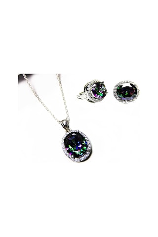 925 Ayar Gümüş Mistik Topaz Taşlı Kadın Kolye Küpe 541675947