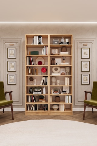 Asra Trend K-10 %100 MDF 120 cm 2 Modüllü Kitaplık 14 Raflı Kütüphane Safir Meşe