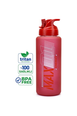 Büyük Su Matarası Tritan Pipetli Su Şişesi Max Spor Matarası Suluğu Bpasız 1000 Ml Kırmızı 0112