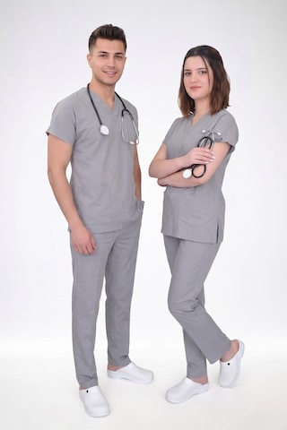 Unisex Gri Likralı Cerrahi Alt Üst Forma Takım Gri Gri