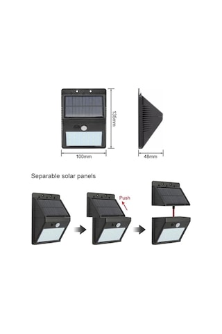 Solar Enerjili 20 Led Duvar Lambası Hareket Sensörlü, Su Geçirmez, Kablo Gerektirmez Çok Renkli