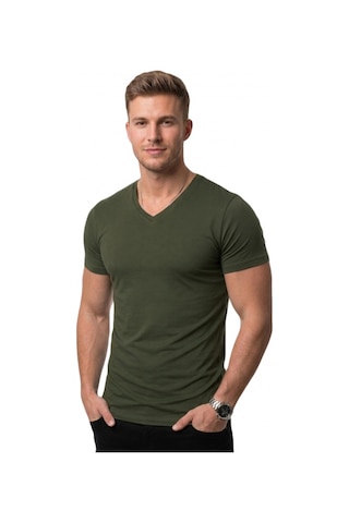 Deepsea Haki V Yaka Slim Fit Erkek Tişört 1801165 Haki