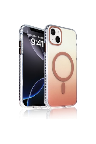 Apple Uyumlu iPhone 15 Kılıf M-safe Şarj Özellikli Transparan Renk Geçişli Zore Toros Kapak Rose Gold