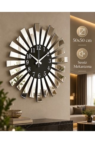 AA Shop Aynalı Pleksi Piyano Model Sayılı Ev Duvar Saati Gümüş - Siyah