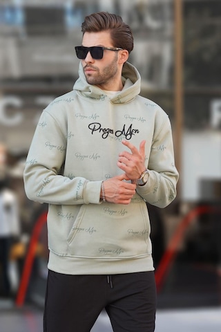 Madmext Çağla Yeşili Baskılı Kapşonlu Cep Detaylı Erkek Sweatshirt 7075 Yeşil