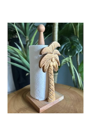 Reyo Ahşap Oyma Peçetelik Kağıt Rulo Havluluk Naturel Palmiye Des