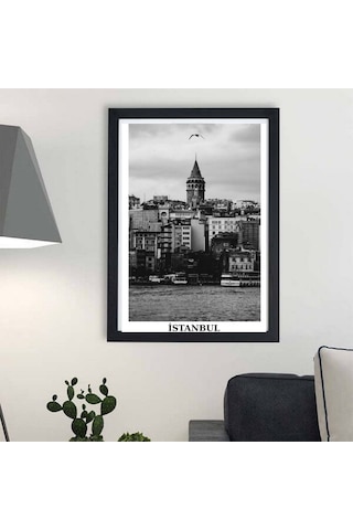 Nostaljik İstanbul Manzaralı Yapışkanlı Çerçeve Galata Kulesi Poster Tablo