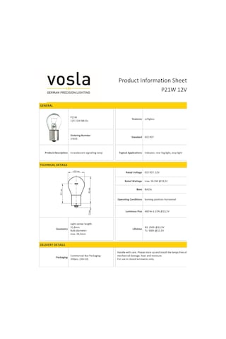 Vosla 12v 93 Ampul 21w Ba15s P21w Vs37635 10 Lu