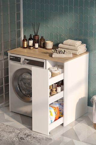 Yurudesign Siena Çamaşır Makinesi Dolabı Çekmeceli Sa1-Wk Keçe-Be Çok Renkli