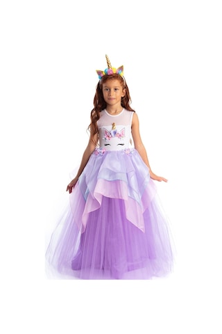 Tameris Kostüm Unicorn Elbise Lila Organze Katlı