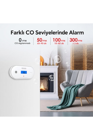 Wisualarm C06 En50291 Karbonmonoksit Dedektörü Sıcaklık Nem Göstergeli