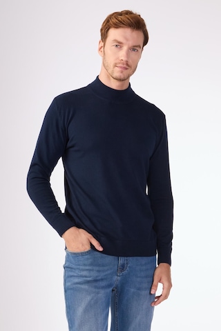 Dufy %100 Pamuk Düz Erkek Triko - Slim Fit Lacivert