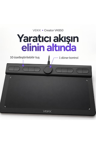 Veıkk Creator Vk850 16384 Yüksek Basınç Hassasiyetli Kısayol Tuşlu 5080 Lpı Grafik Tablet + Kalem