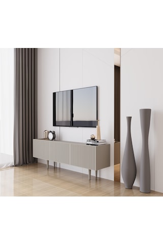 Capella Kumtaşı Rengi Mdf 3 Kapak Ahşap Ayaklı 140 Cm Tv Ünitesi