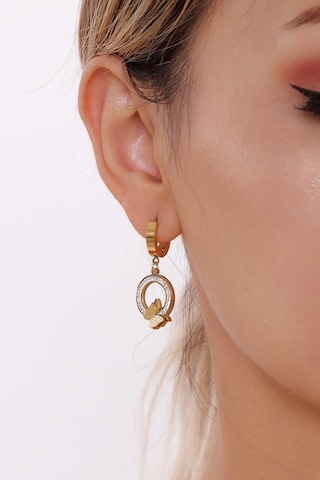 Bhs Life Taş Detaylı Kelebek Figürlü Detaylı Çelik Halka Kadın Küpe Gold Gümüş