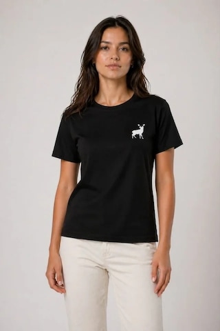 Valensdesign Minimal Geyik Logolu Tişört Bisiklet Yaka Kısa Kol Yazlık T-shirt - Siyah