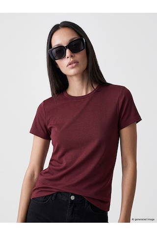 Lcw Everyday Bordo Soft Touch Kadın Tişört