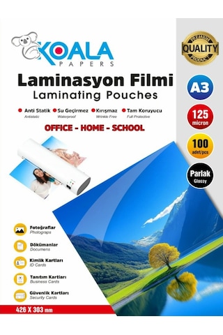 Laminasyon Pres Filmi A3 426x303 Mm 125 Micron 100 Adet