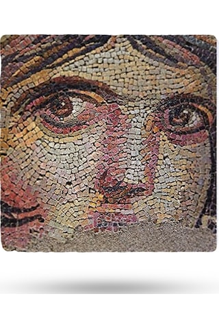 Doğaltaş Bardak Altlığı Zeugma Mozaik Baskılı 10x10cm %100 Traverten Doğal Taş Çok Renkli